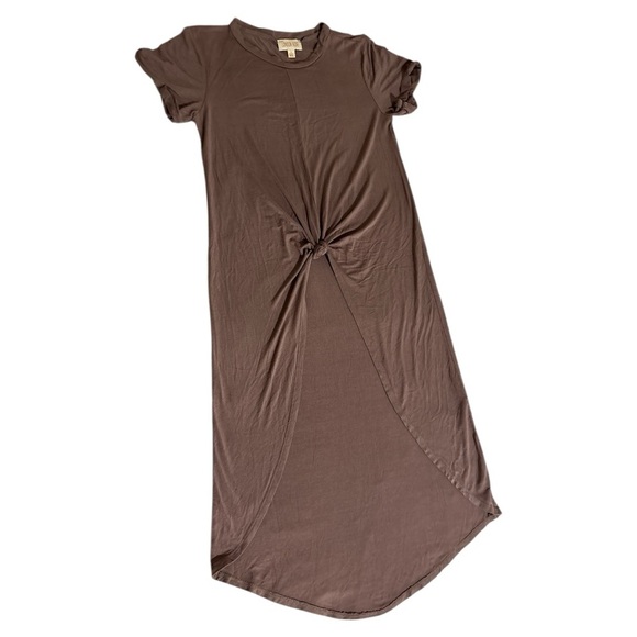 London Rose Tops - Brown Short Sleeve Tie Front T-Shirt